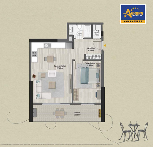 Abalpha brokerage 1+1 E Daire Planı