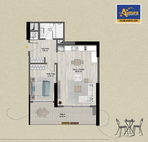 Abalpha brokerage 1+1 G Daire Planı