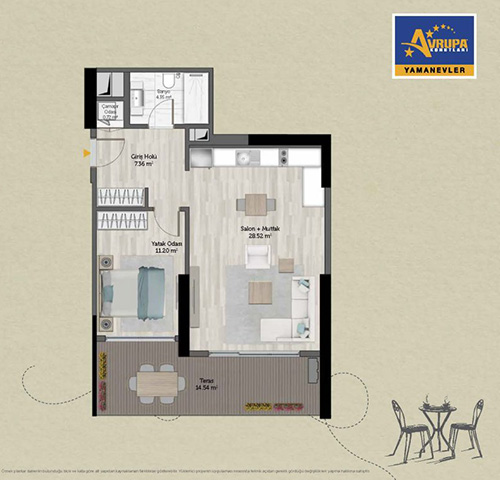 Abalpha brokerage 1+1 GT Daire Planı