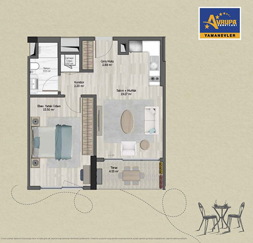 Abalpha brokerage 1+1 I Daire Planı