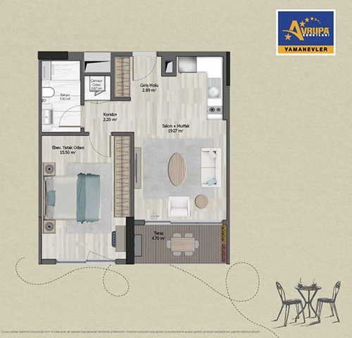 Abalpha brokerage 1+1 IT Daire Planı
